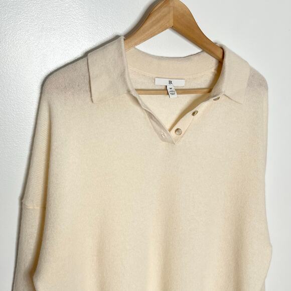 Banana Republic Cashmere Polo Sweater Womens Medium Cream Relaxed Minimalist - Picture 5 of 11
